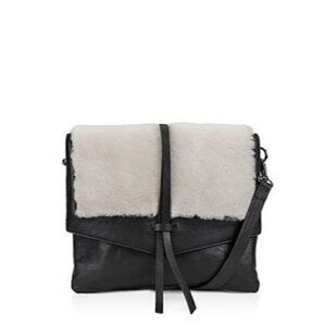 Kooba Yukon Medium Leather & Shearling Crossbody Black Ivory